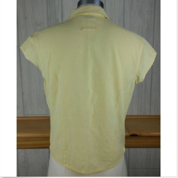 Yellow + White Check Cap Sleeve Button Up Collared Top ~ Tangents Junior's Large - Picture 7 of 7